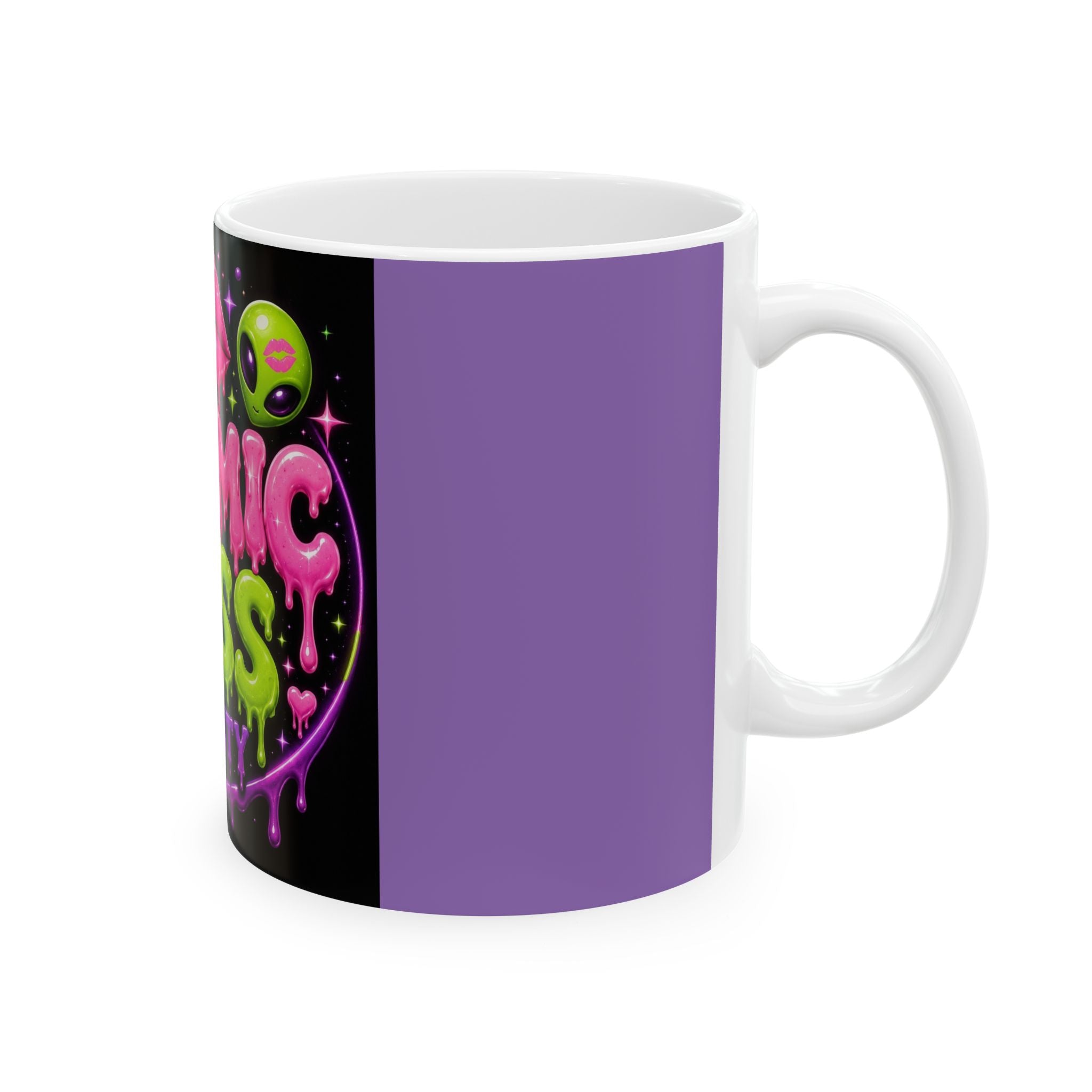 Cosmic Kiss Beauty Ceramic Mug — Neon Alien Lips Graphic (11oz & 15oz)