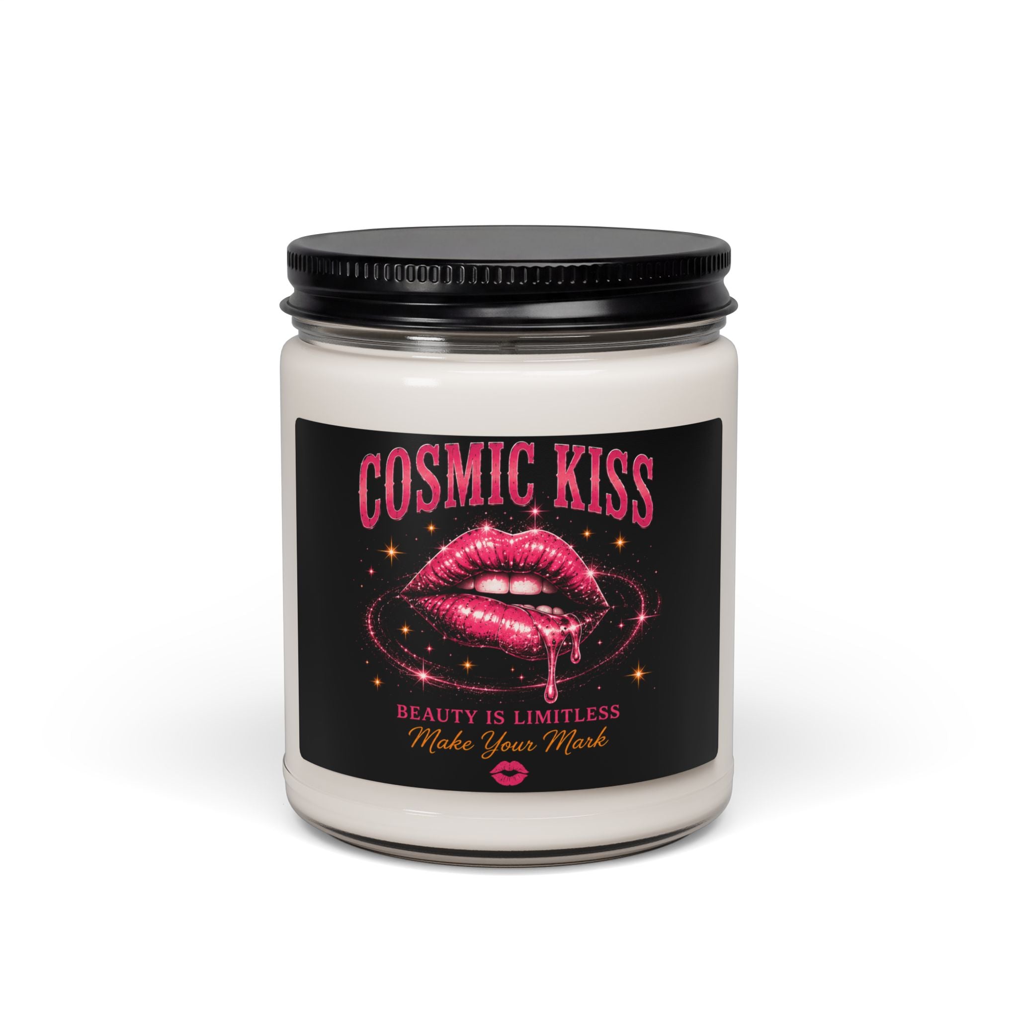 Cosmic Kiss Scented Soy Candle — 9oz Aromatherapy Candle with 'Beauty Is Limitless' Lip Art