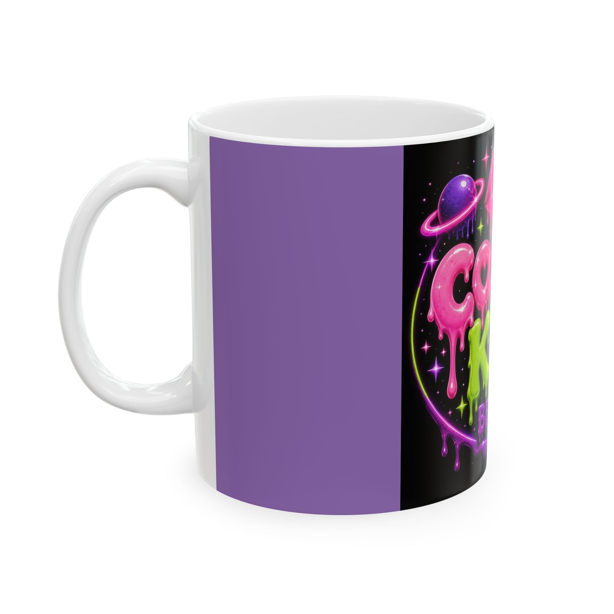 Cosmic Kiss Beauty Ceramic Mug — Neon Alien Lips Graphic (11oz & 15oz)