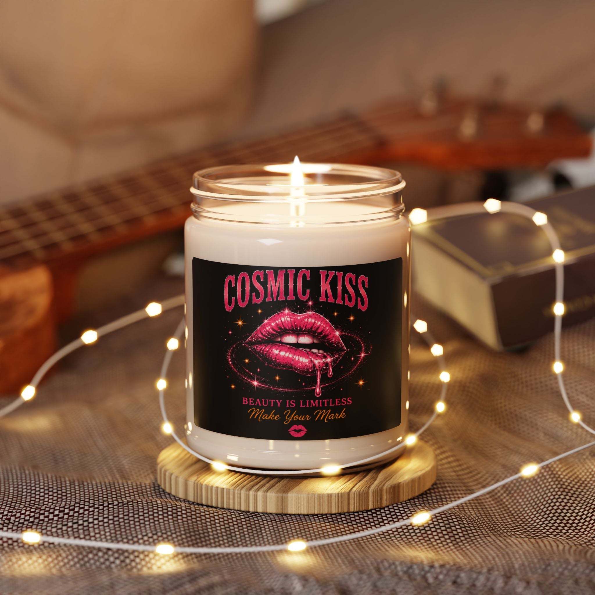 Cosmic Kiss Scented Soy Candle — 9oz Aromatherapy Candle with 'Beauty Is Limitless' Lip Art