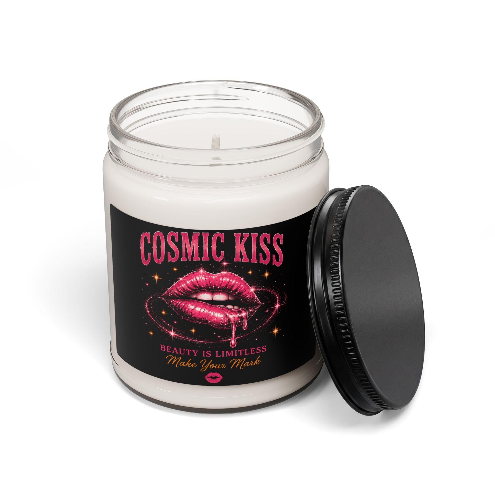 Cosmic Kiss Scented Soy Candle — 9oz Aromatherapy Candle with 'Beauty Is Limitless' Lip Art