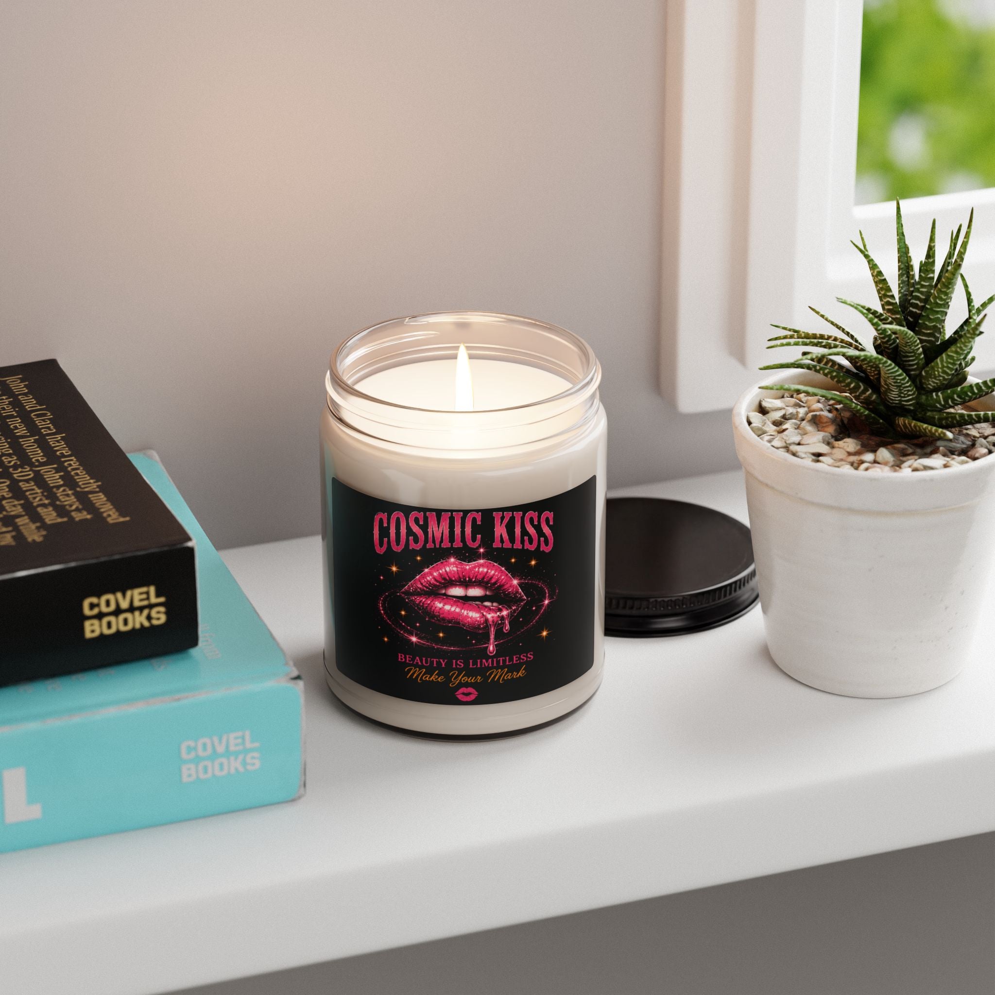 Cosmic Kiss Scented Soy Candle — 9oz Aromatherapy Candle with 'Beauty Is Limitless' Lip Art