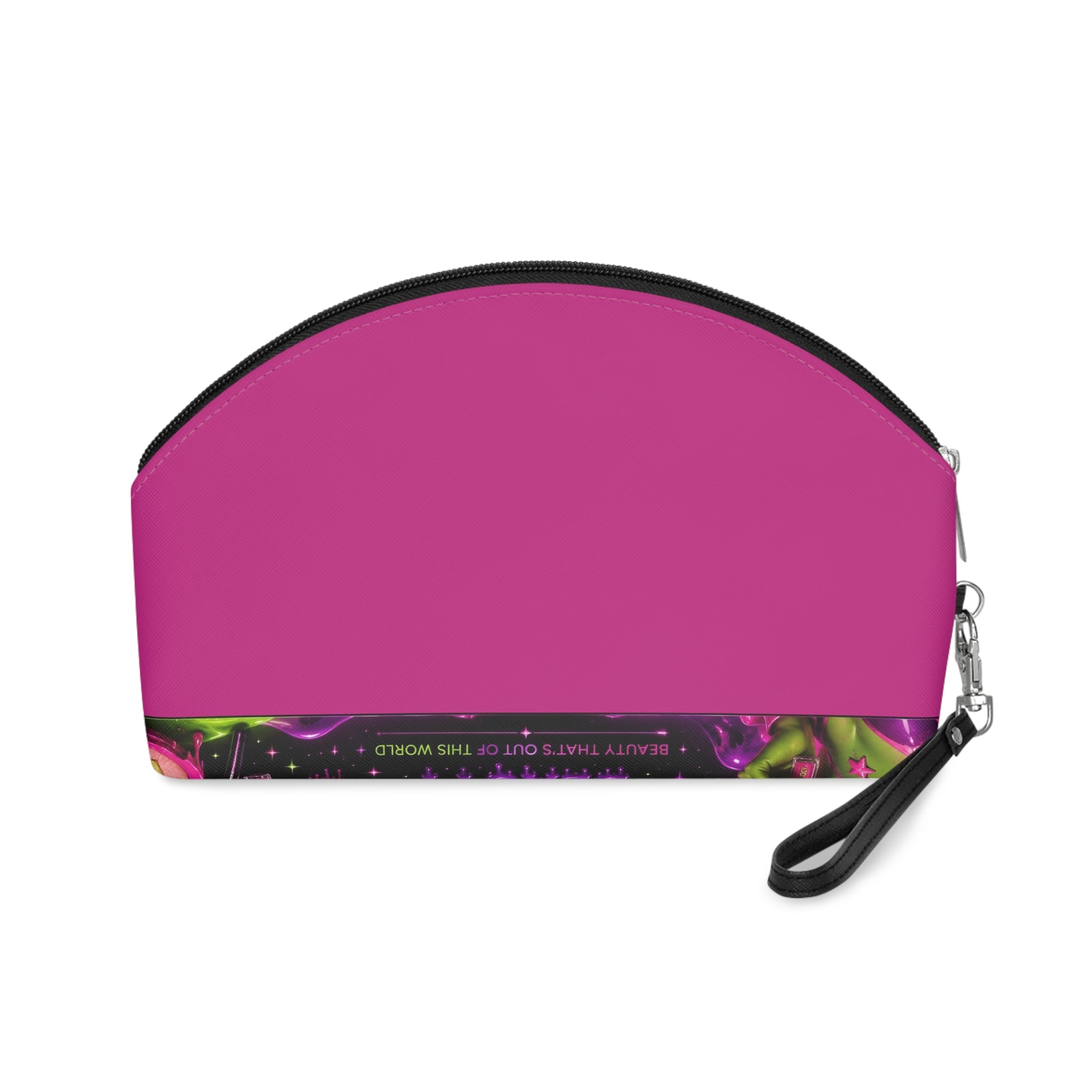 Cosmic Pink Makeup Bag — Planet Pattern Cosmetic Pouch with Wrist Strap